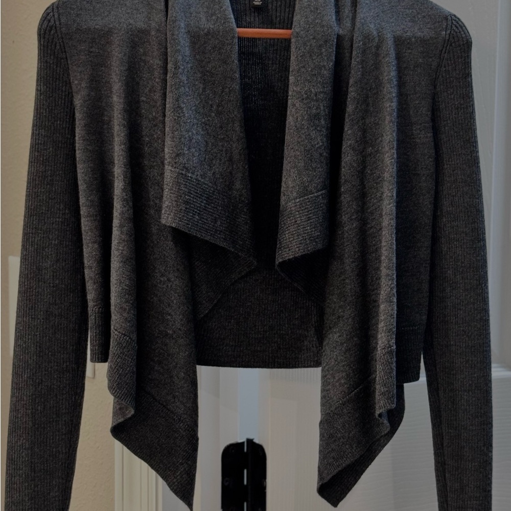 Banana Republic Gray Cardigan Cropped Sweater with Waterfall Front